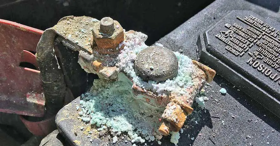 Corrosion on the terminals of the battery