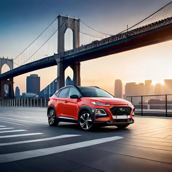 Red Hyundai Kona Driving